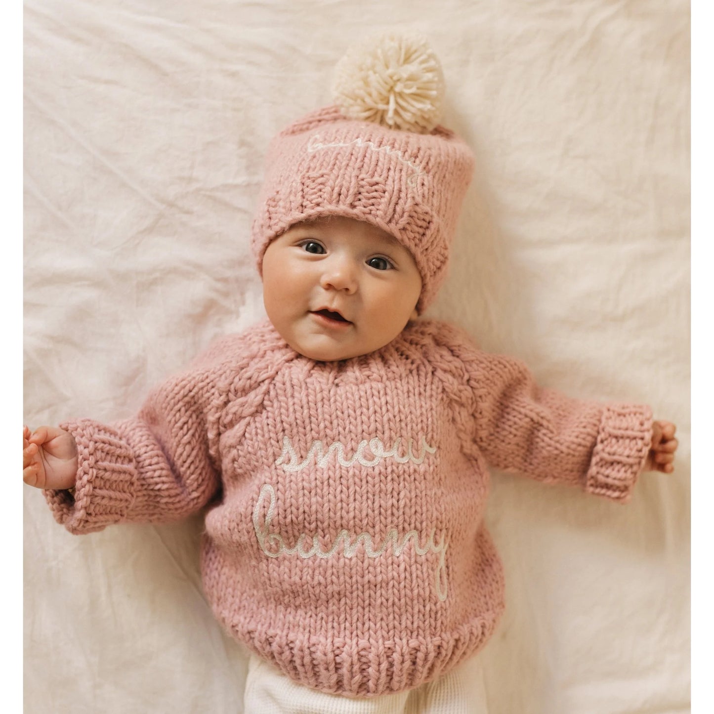 Baby Crew Neck Sweater - Snow Bunny Rosy