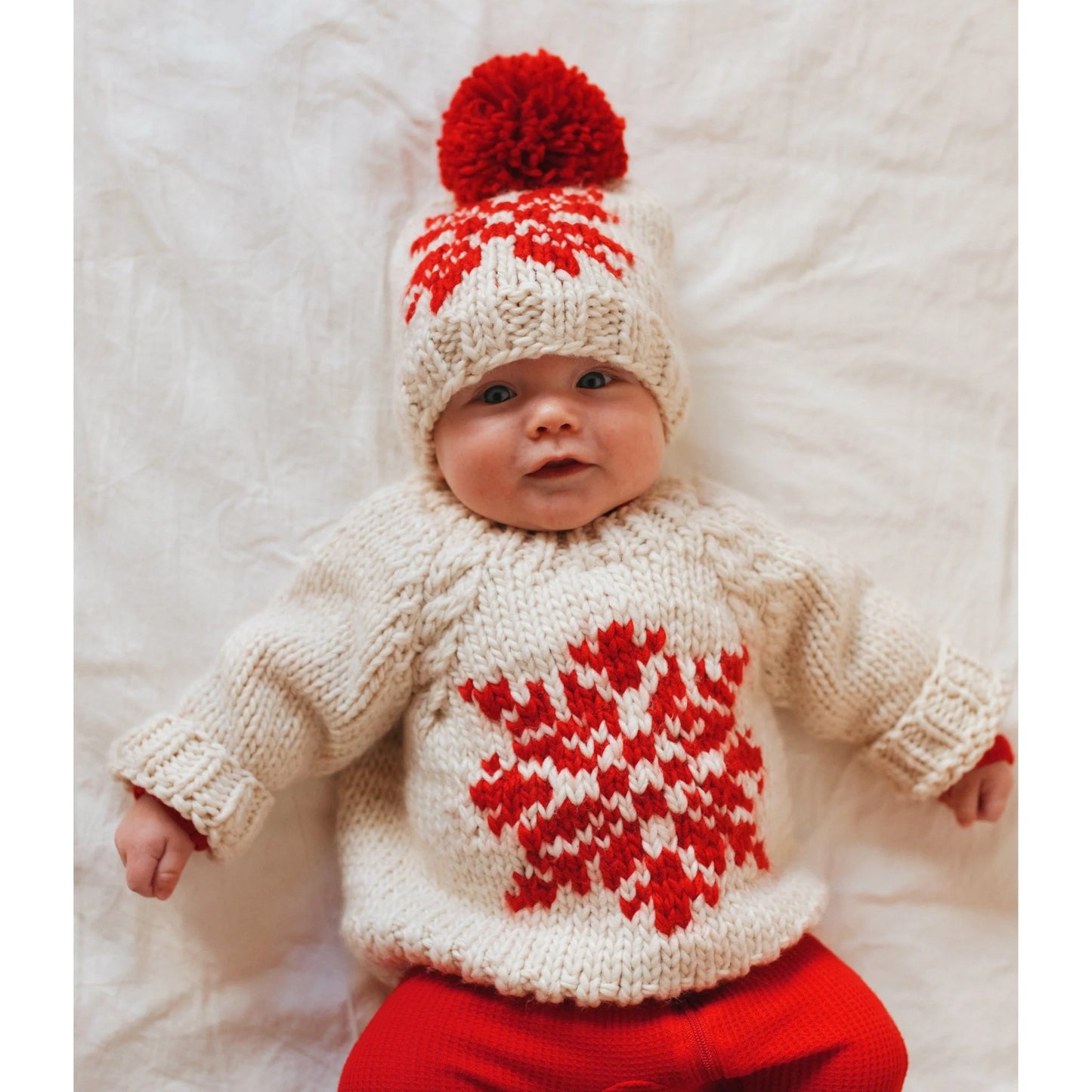 Baby Crew Neck Sweater - Snowflake Red
