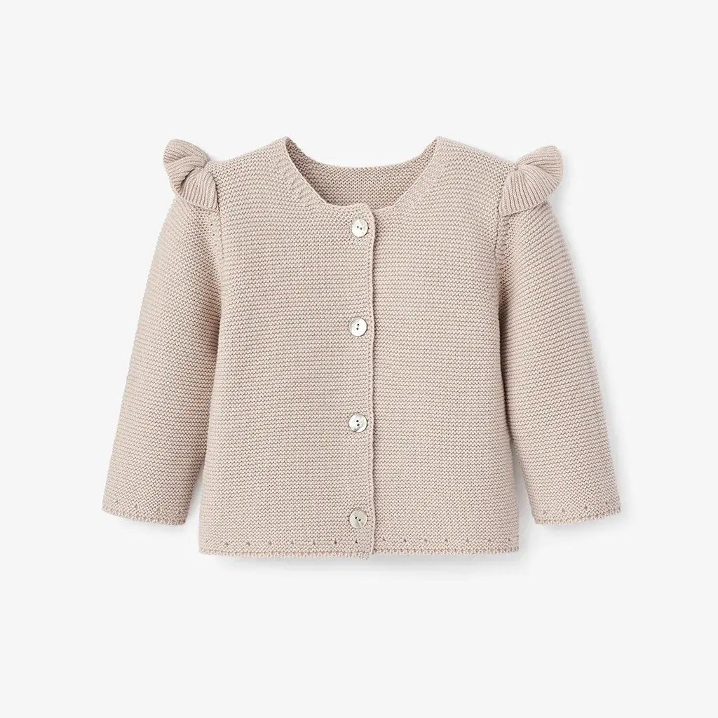 Garter Knit Baby Cardigan Flutter Sleeve Taupe