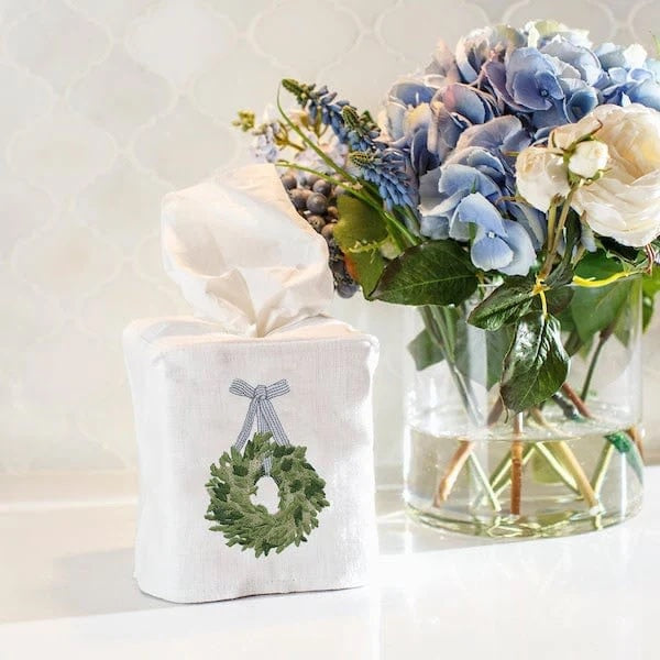 Tissue Box Cover - Boxwood Wreath