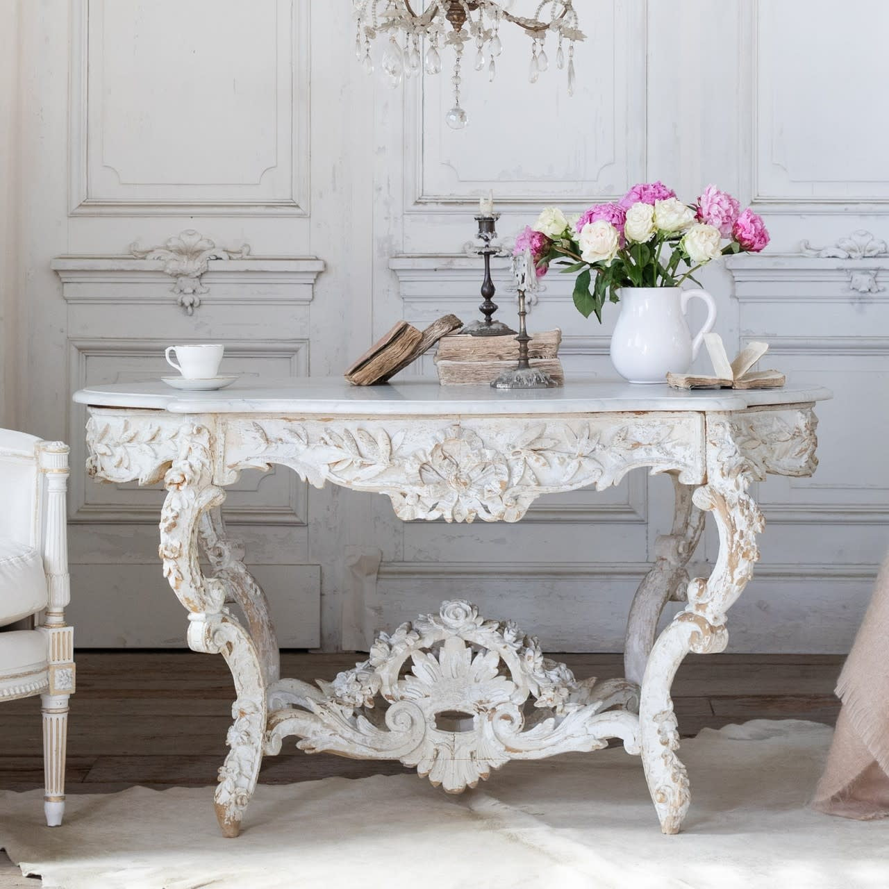 Antique Carved White Occasional Table