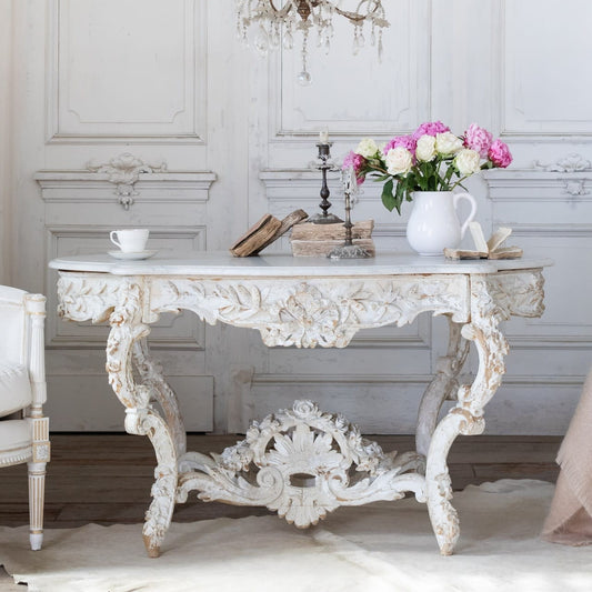 Antique Carved White Occasional Table