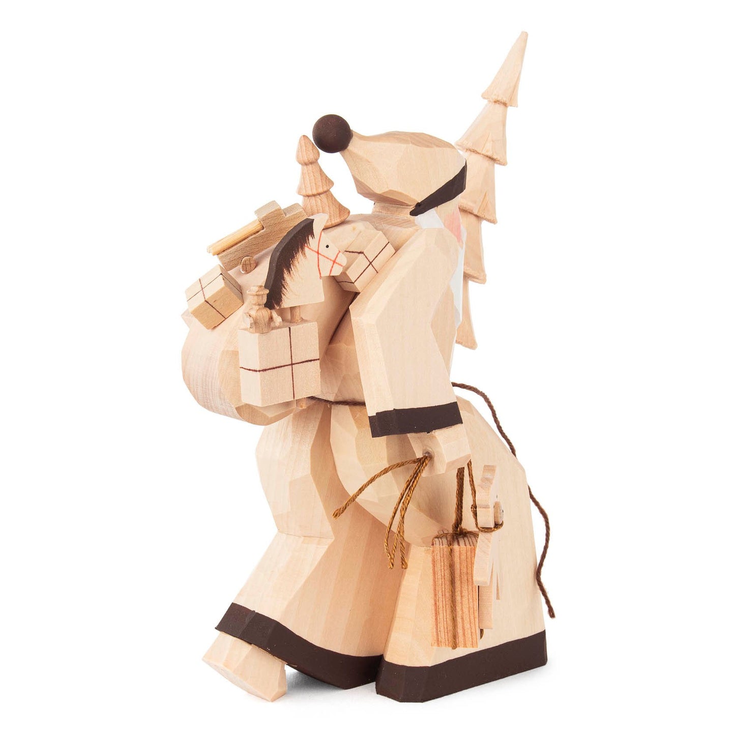 Santa Carved Natural with Tree & Teddy Bear