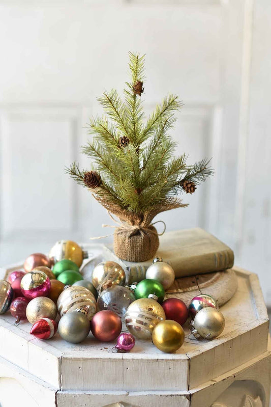 Tree - w/Pine Cones and Burlap 12"