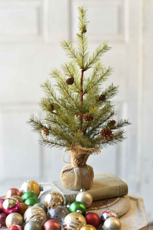 Tree - w/Pine Cones and Burlap 18"