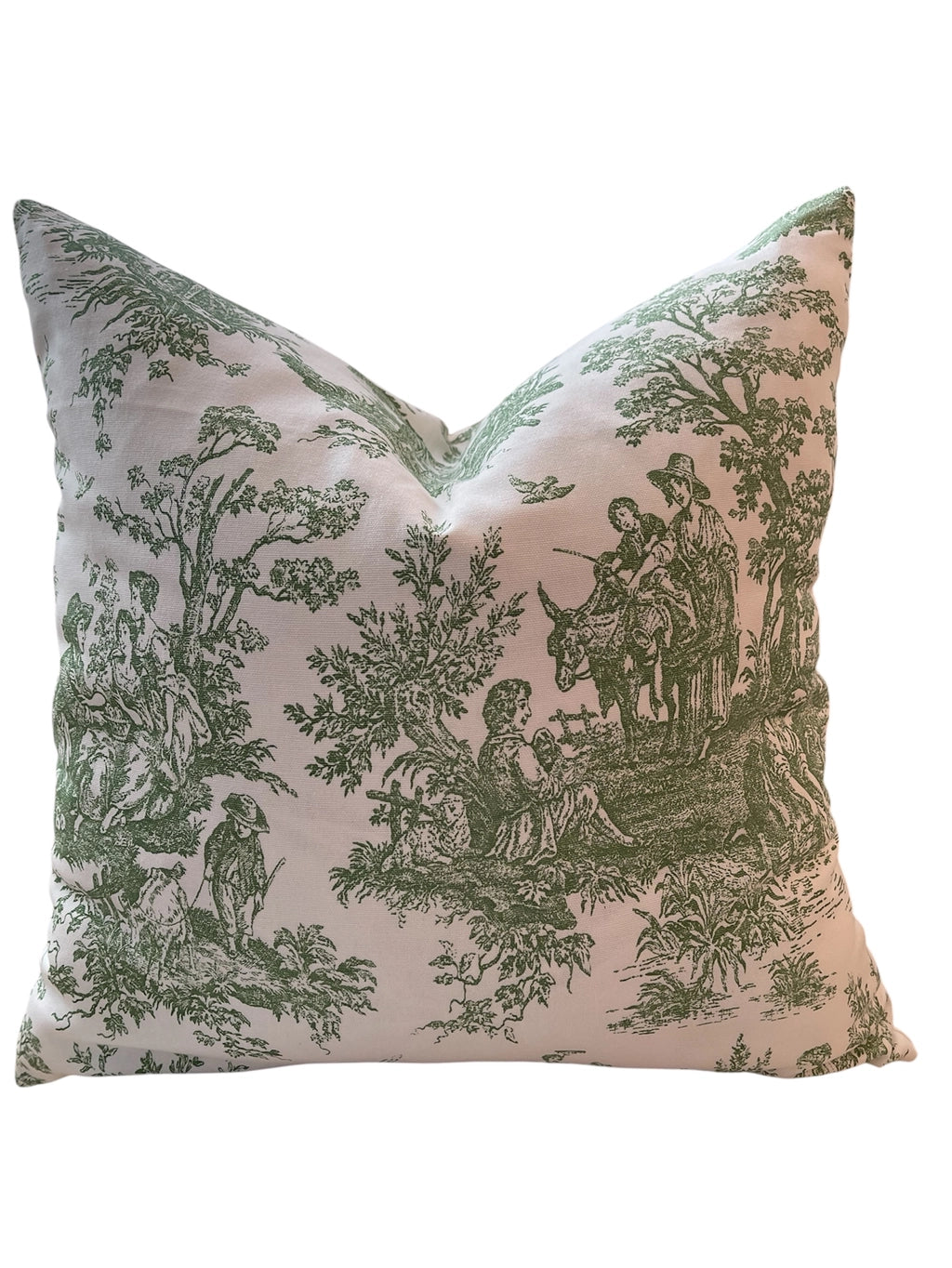 Pillow - Old World Toile in Green with Feather Insert - 20"x 20"