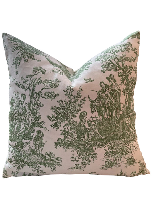 Pillow - Old World Toile in Green with Feather Insert - 20"x 20"