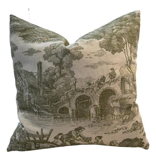 Pillow - Toile Green with Feather Insert