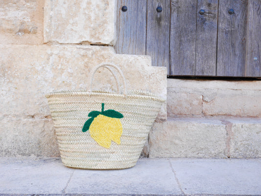French Market Tote - Embroidered Lemon Medium