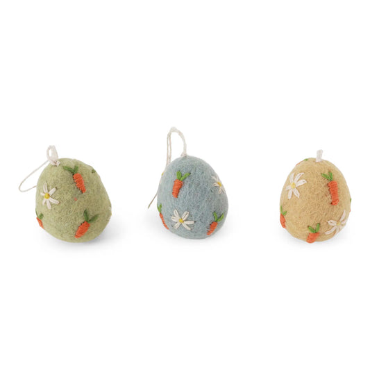 Ornament - Eggs with Embroidery - Carrots (set of 3)