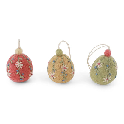 Ornament - Eggs with Embroidery - Flower (set of 3)