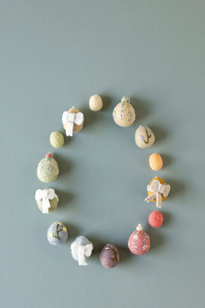 Ornament - Eggs with Embroidery - Flower (set of 3)