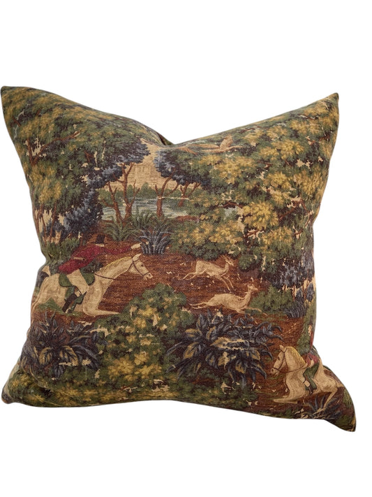 Pillow - Hunt in Green with Feather Insert