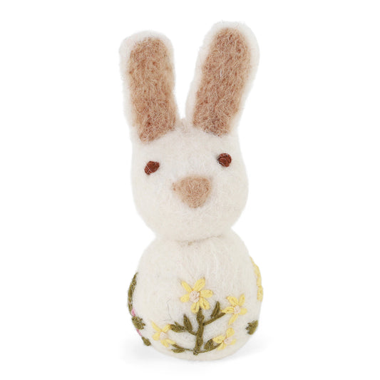 Ornament - Bunny with Flower Embroidery - White