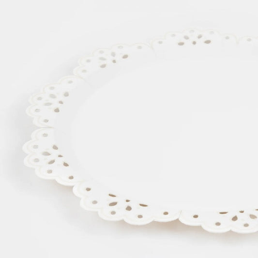 Paper Plates - Broderie Anglaise Lace White Side