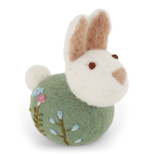 Ornament - Sitting Bunny with Flower Embroidery - Green