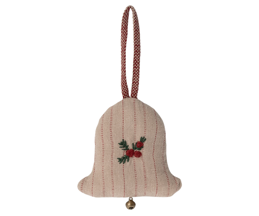 Ornament - Bell Striped with Red Flowers