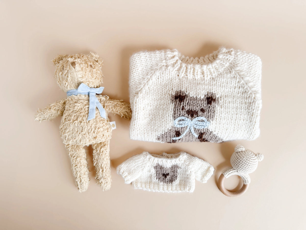 Baby Crew Neck Sweater - Teddy Bear Blue