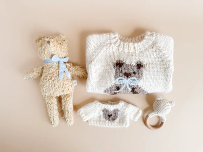 Baby Crew Neck Sweater - Teddy Bear Blue