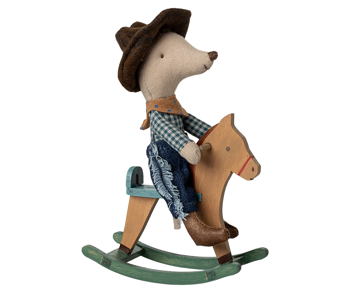 Little Brother Mouse - Cowboy Mouse on Rocking Horse