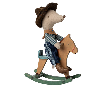 Little Brother Mouse - Cowboy Mouse on Rocking Horse