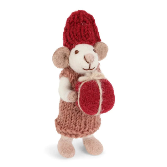 Felt White Mouse - with Present in Dress