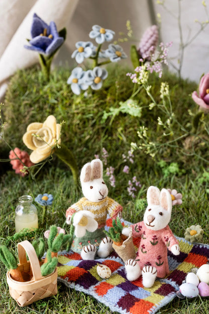 Felt White Bunny - in Dress with Carrot Basket