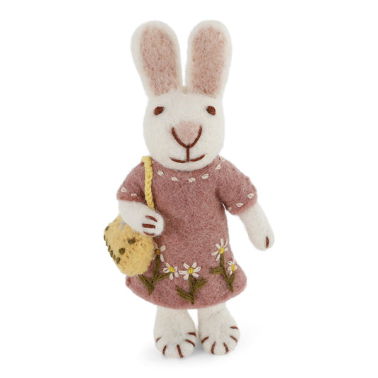 Felt White Bunny - in Dress with Purse
