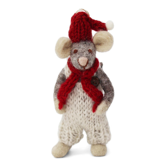Felt Grey Mouse - in White Overalls