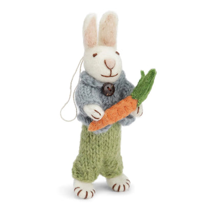 Felt White Bunny - in Green Pants with Carrot