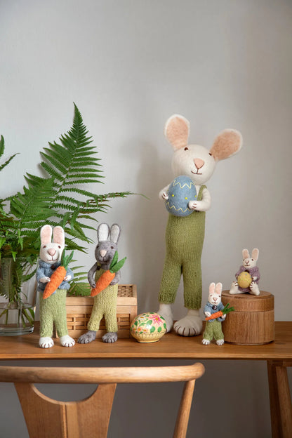 Felt White Bunny - in Green Pants with Carrot