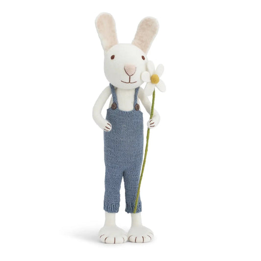Big Felt White Bunny - in Overalls with Marguerite