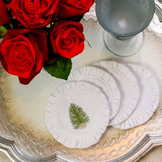 Cocktail Napkin Set - Velvet Round Ruffle Pine Tree