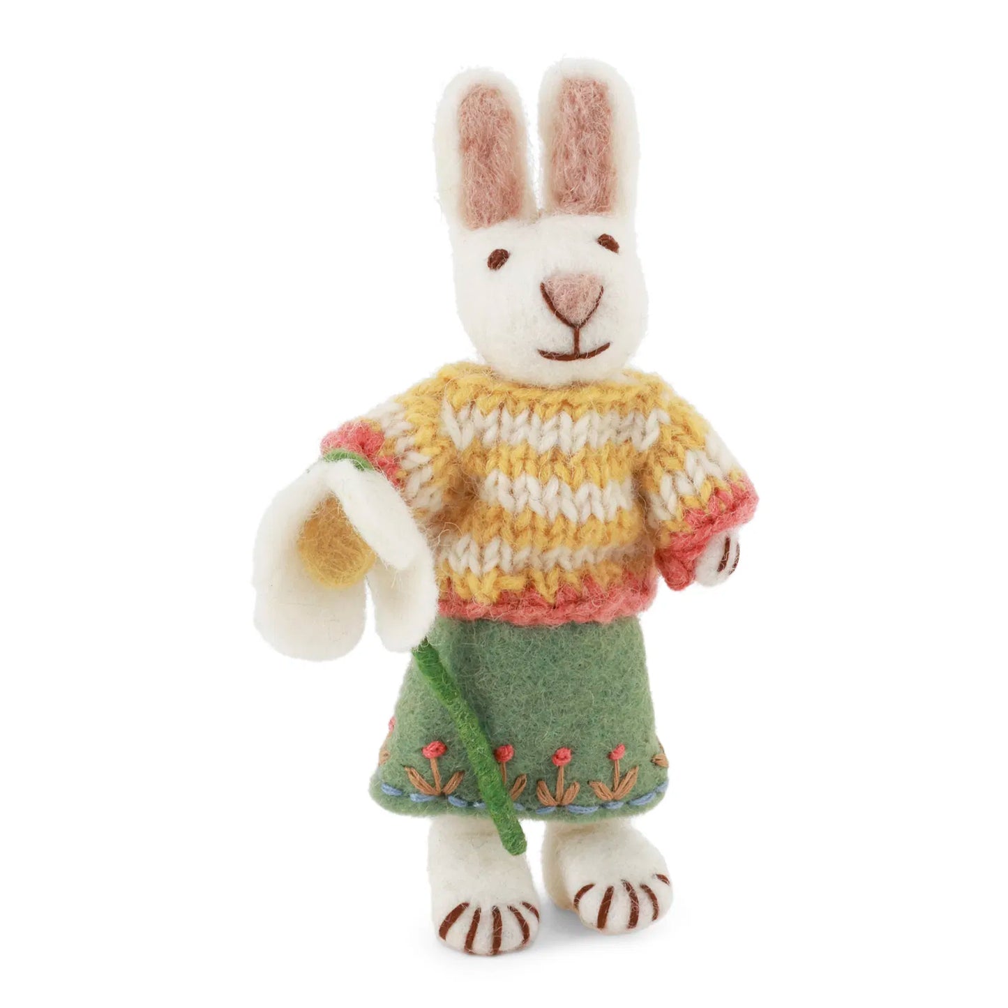 Felt White Bunny - in Dress with Snowdrop