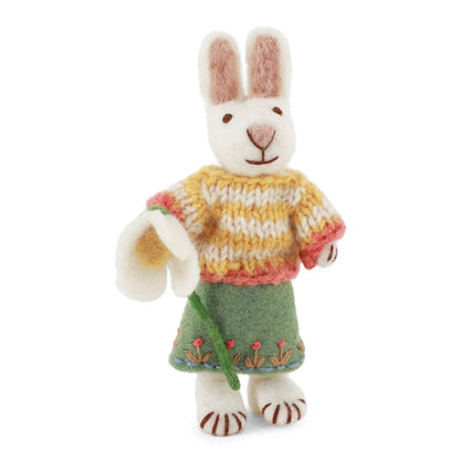 Felt White Bunny - in Dress with Snowdrop