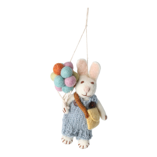 Felt White Bunny - in Overalls with Balloons
