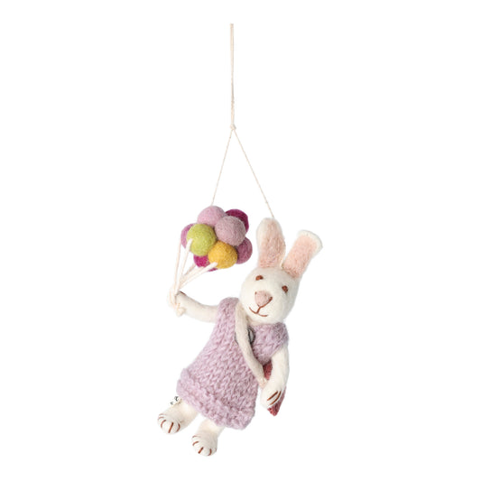 Felt White Bunny - in Dress with Balloons