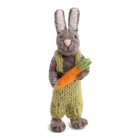 Felt Grey Bunny - in Overalls with Carrot