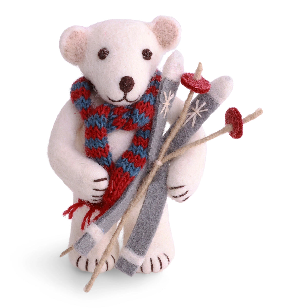 Felt White Polar Bear - with Skis