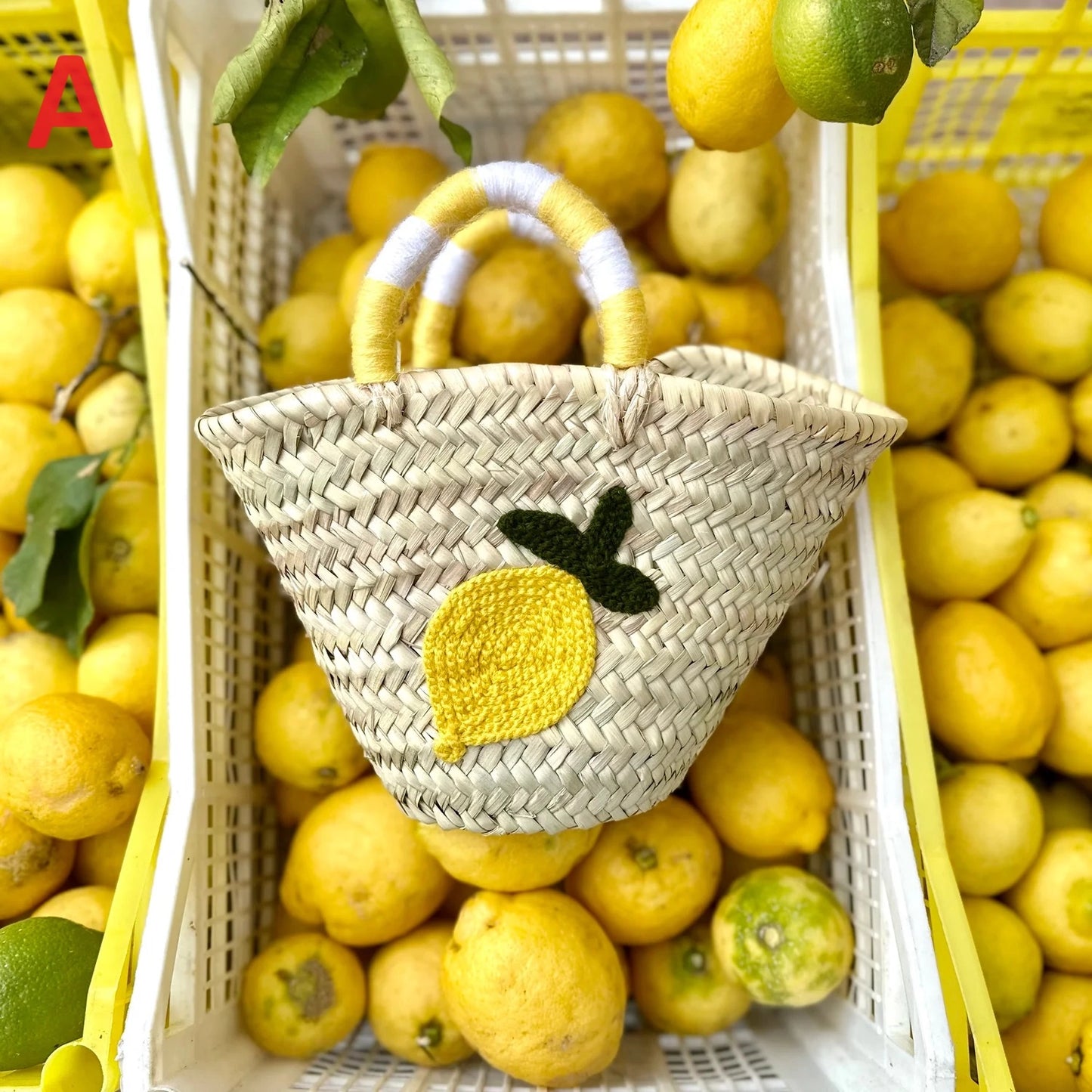 French Market Tote - Embroidered Lemon Small