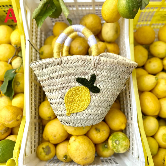 French Market Tote - Embroidered Lemon Small