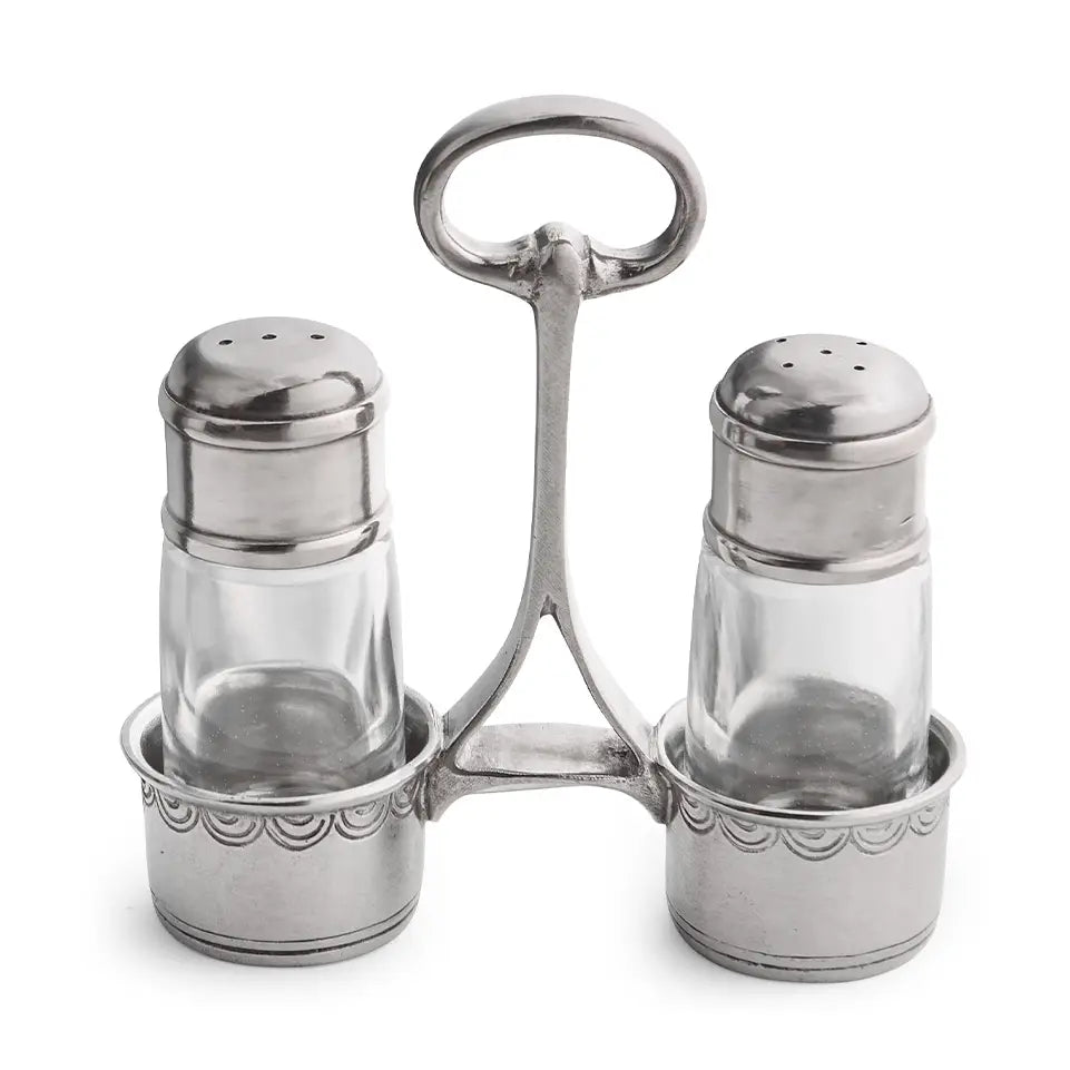 Pewter Tavola Salt and Pepper with Caddy