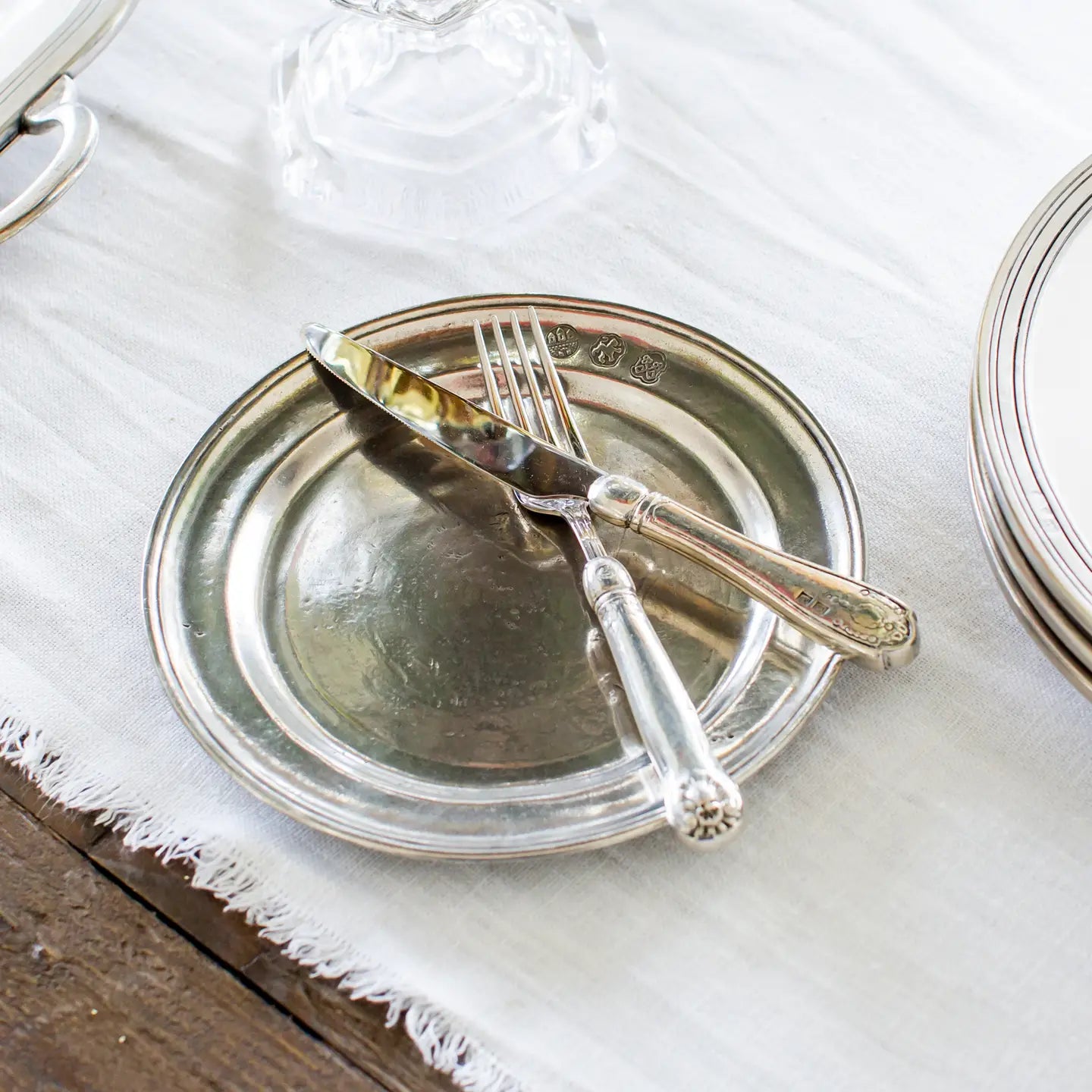 Pewter Peltro Plate Salad/Dessert