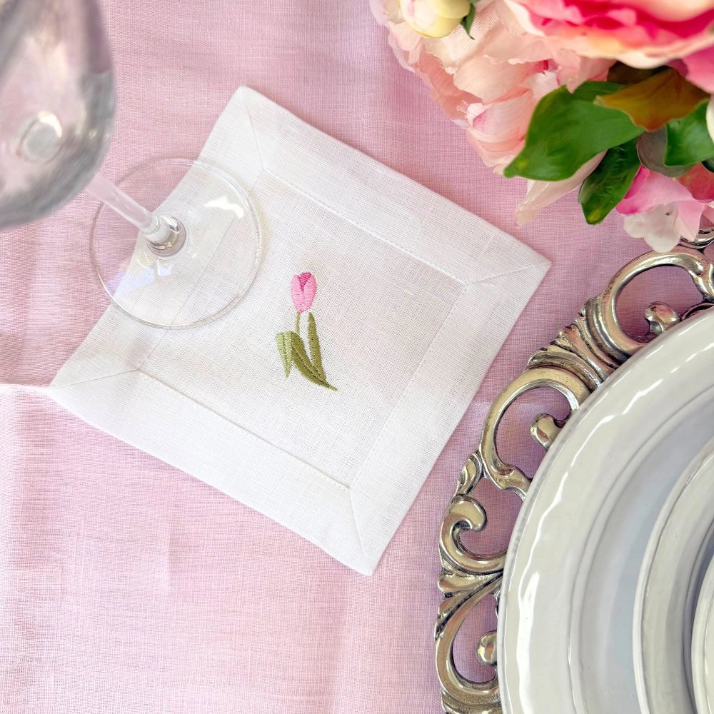 Cocktail Napkin Set - Pink Tulip
