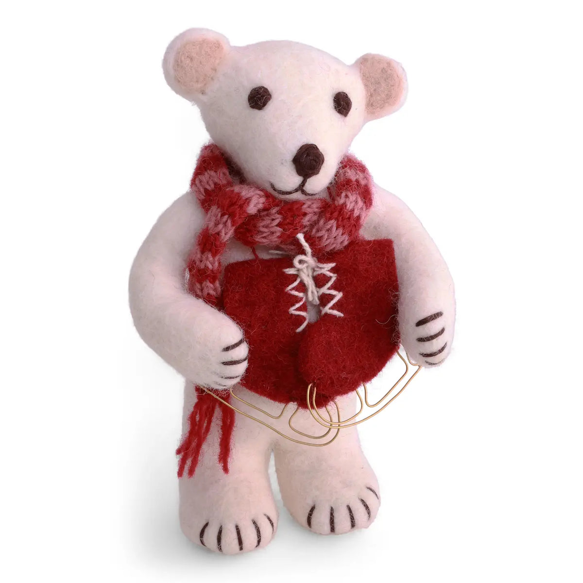 Felt White Polar Bear - with Ice Skates