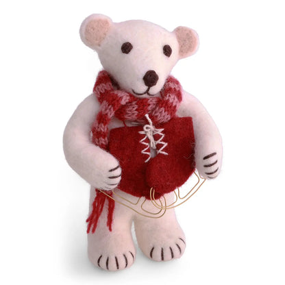 Felt White Polar Bear - with Ice Skates