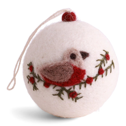 Ornament - Christmas Bauble - White with Bird