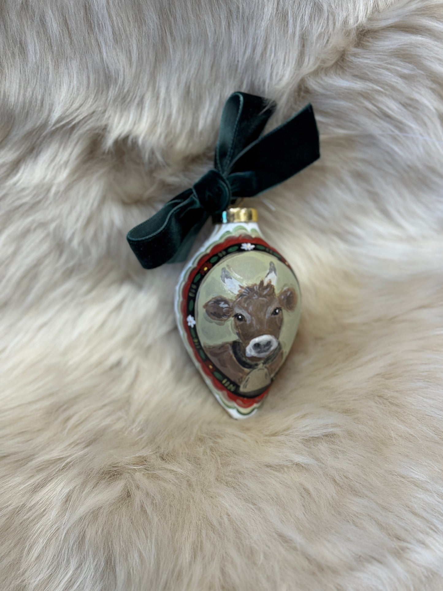 Sarah Maggie Hand Painted Ornament - Austrian Cow