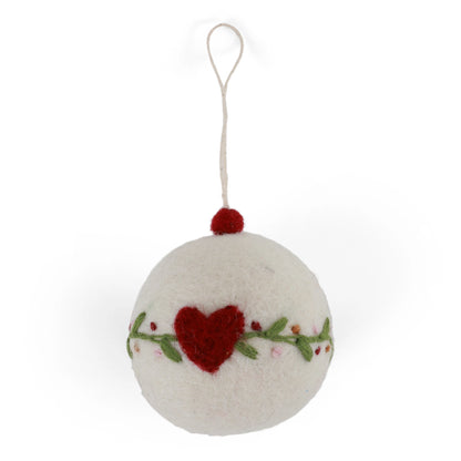 Ornament - Christmas Bauble - White with Heart & Garland