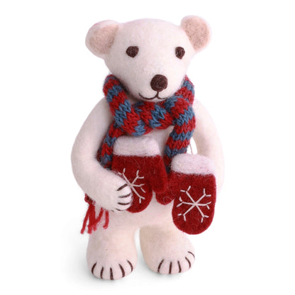 Felt White Polar Bear - with Mittens